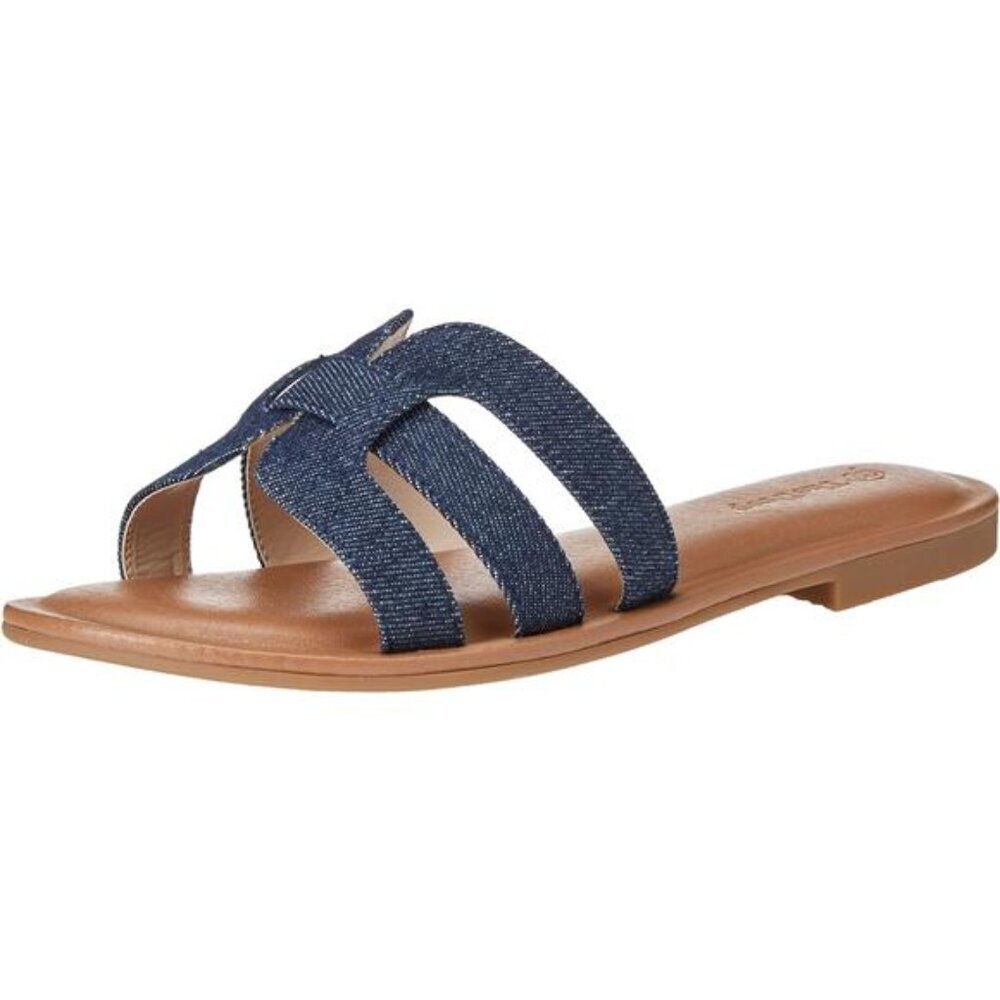 Women's Monika Flat H-Band Slide Sandal, Chic and Stylish, Chambray, Brand New